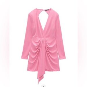 Zara Vibrant Pink Knotted Draped Wrap Dress NWT size S